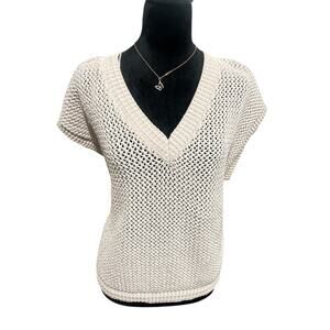 Joie Tan and Gold Short-Sleeve-V Neck-Knit Top-Size XL-NWOT